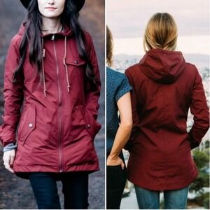 Bridge & Burn Warbler Burgundy Hooded Jacket Size Small Red Full Zip Raincoat